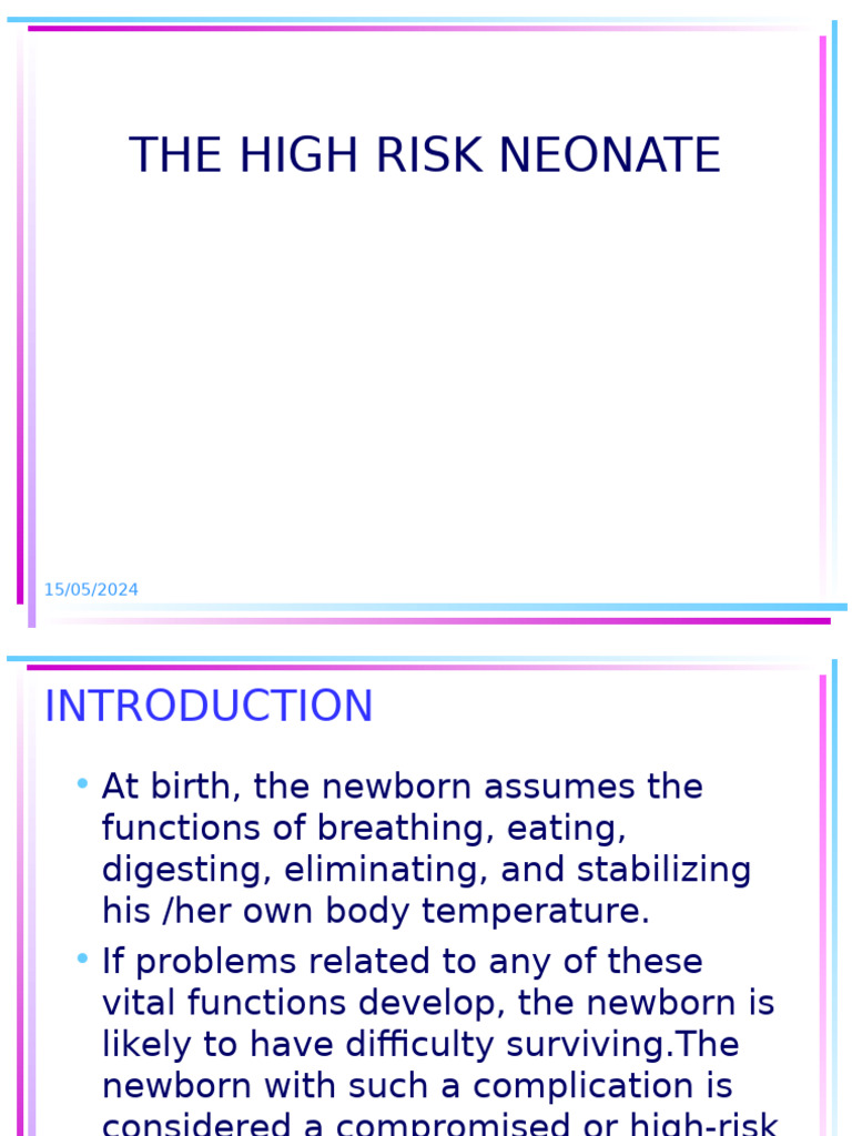 Understanding High-Risk Neonates | PDF | Low Birth Weight | Prenatal ...