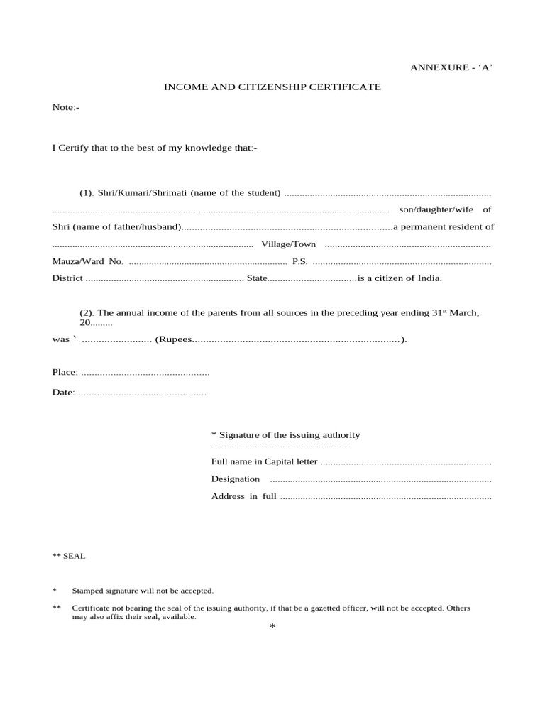 Income and Citizenship Certificate Template | PDF | Justice | Crime ...