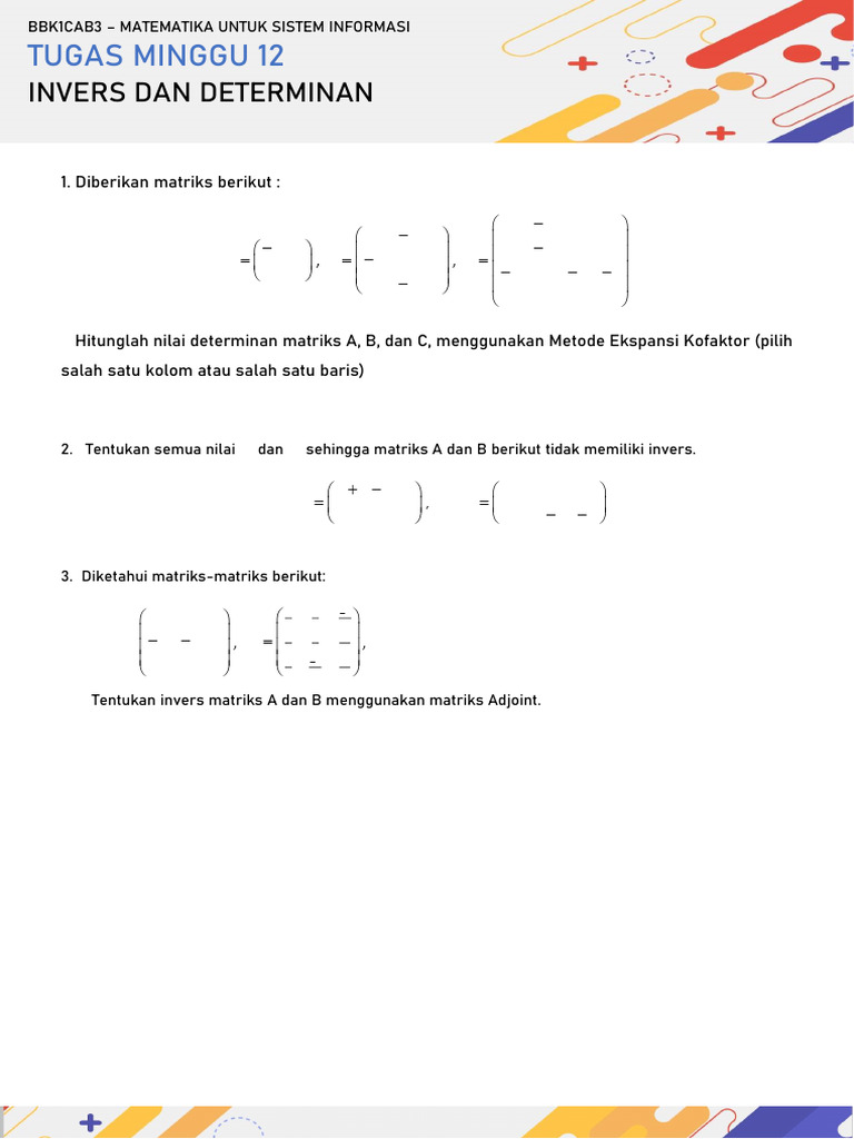 Tugas - Minggu 12 Invers Dan Determinan | PDF