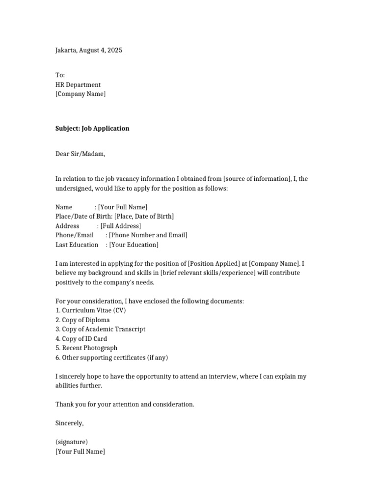 Job Application Template for HR | PDF
