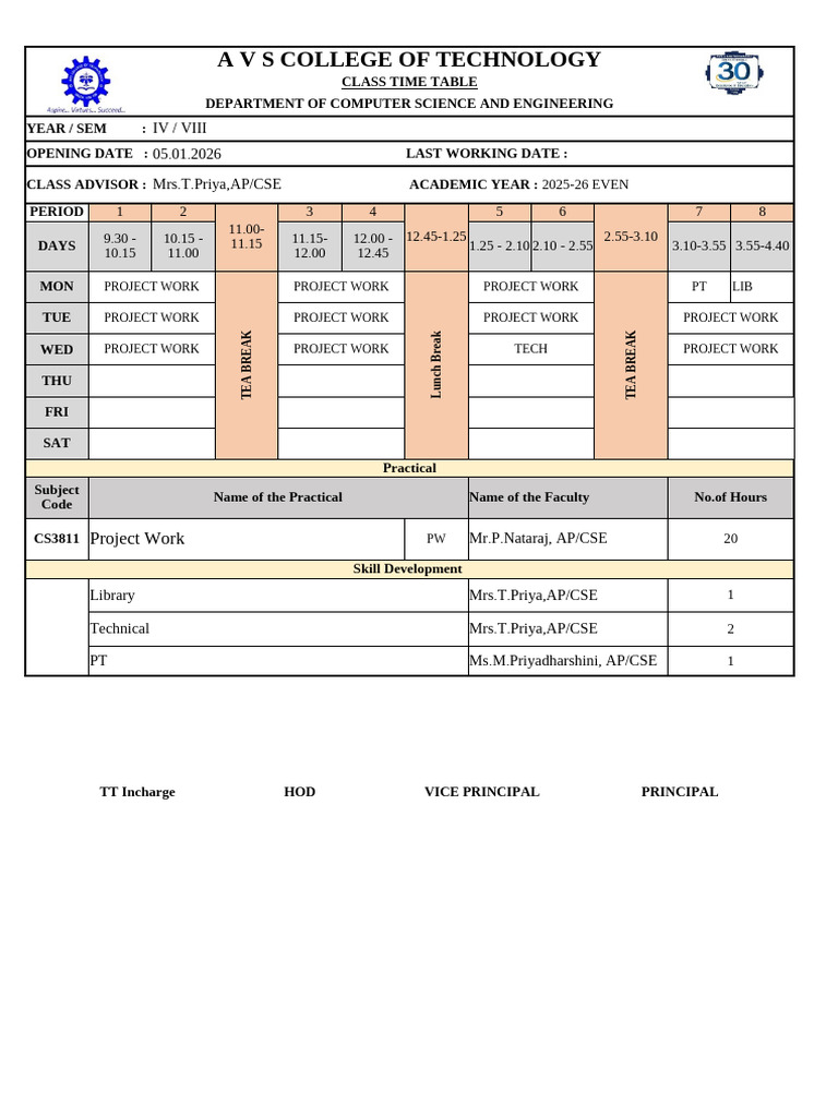 CSE Class Timetable 2025-26 | PDF | Information Technology | Computer ...