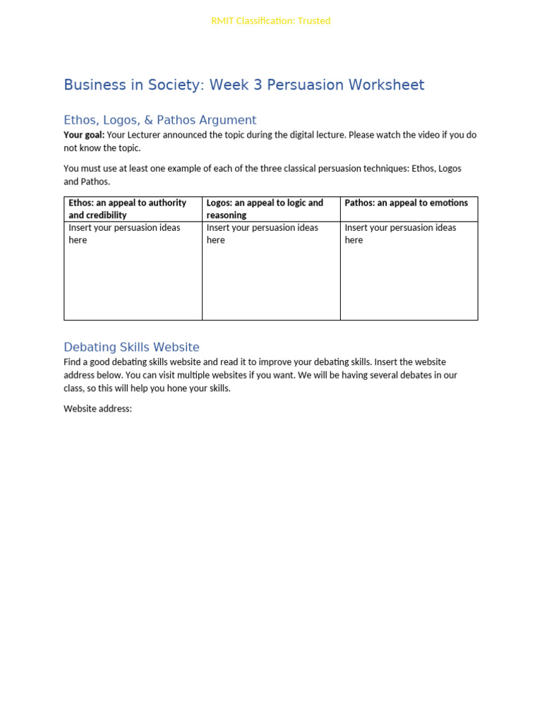 Handout - Online Session - Persuasion Worksheet | PDF