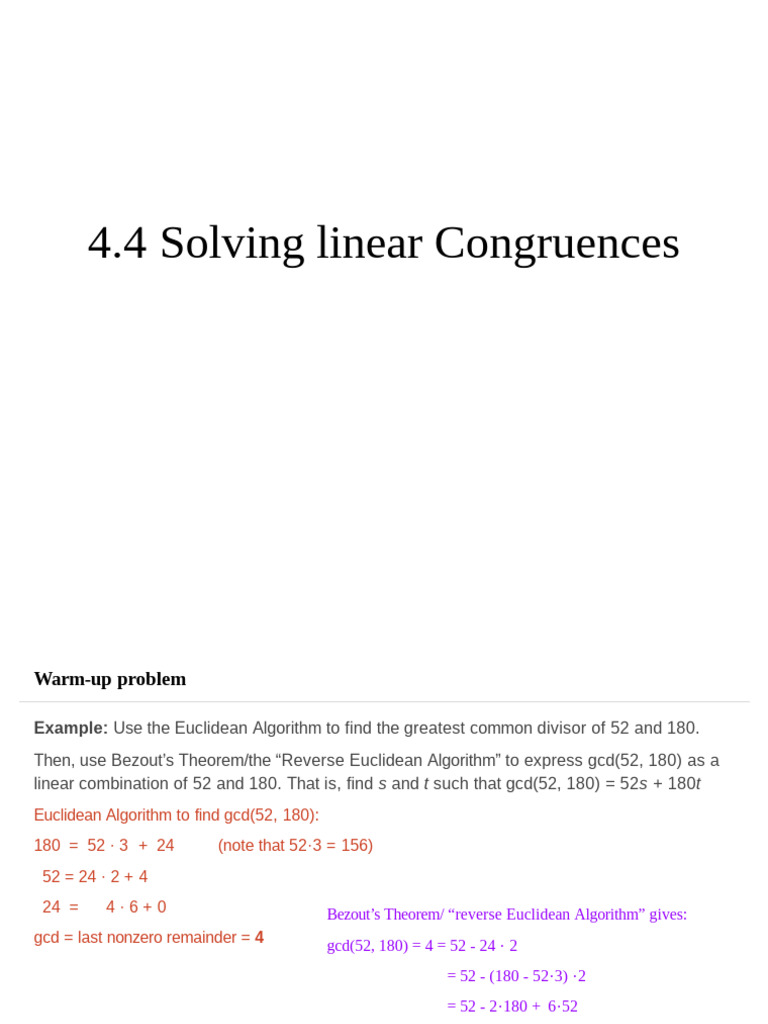 4.4 Linear Congruences Final | PDF | Mathematics | Number Theory