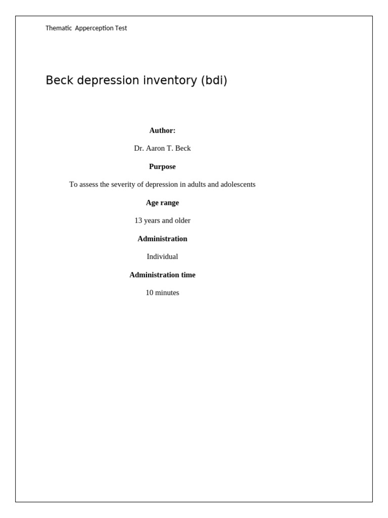 Beck Depression Inventory Overview | PDF | Major Depressive Disorder ...