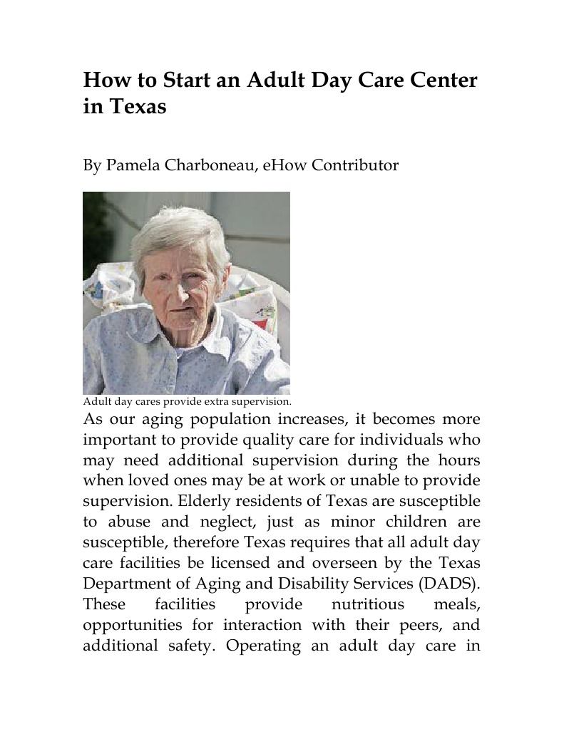 Starting an Adult Day Care in Texas | PDF | Day Care | Nursing Home Care