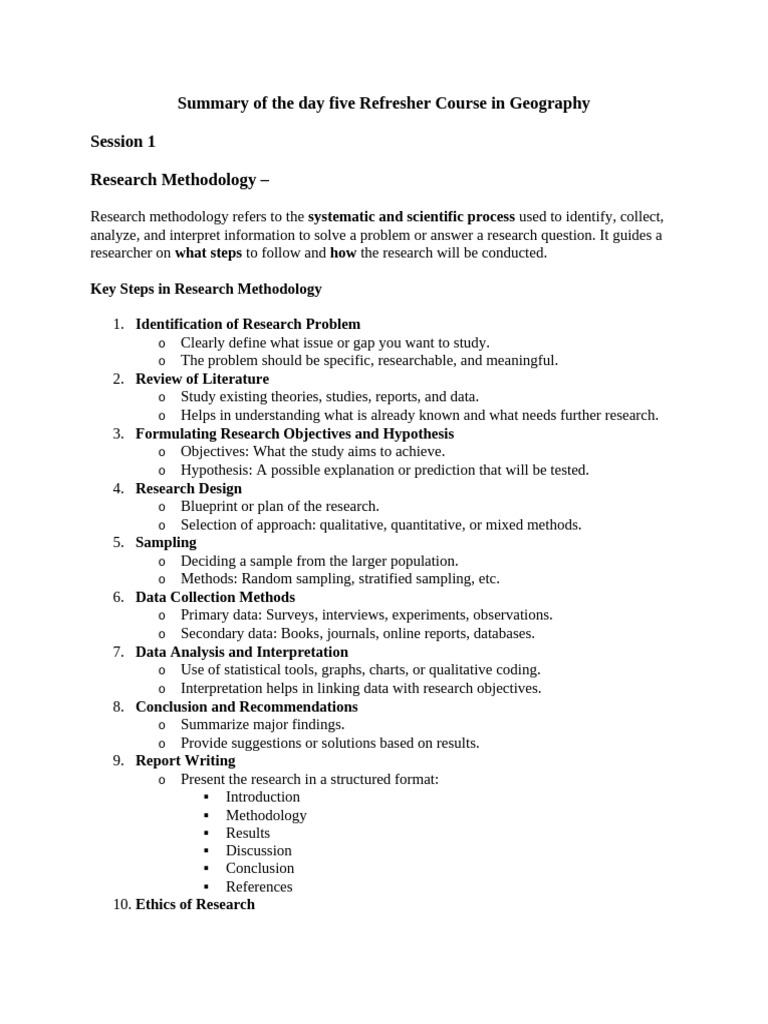 Geography Refresher Course Summary | PDF | Methodology | Sampling ...