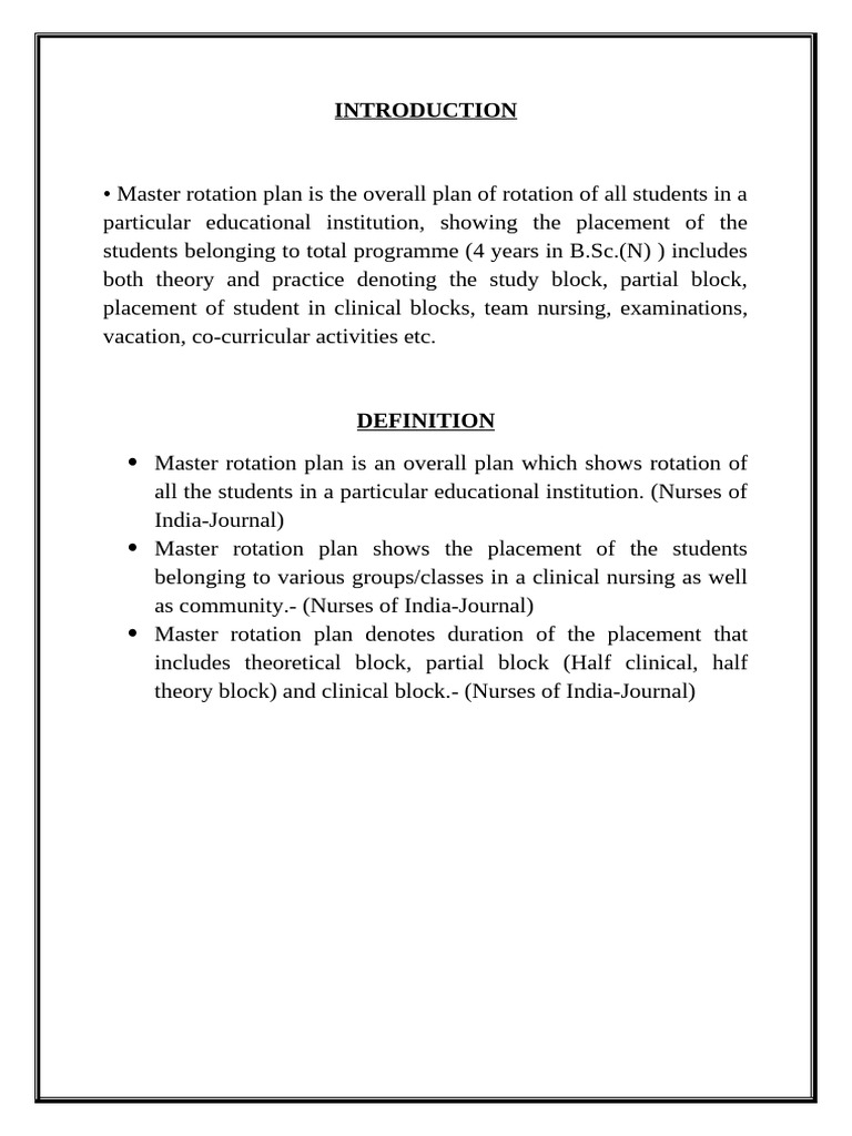 Master Rotation Plan for Nursing Students | PDF | Teachers | Learning