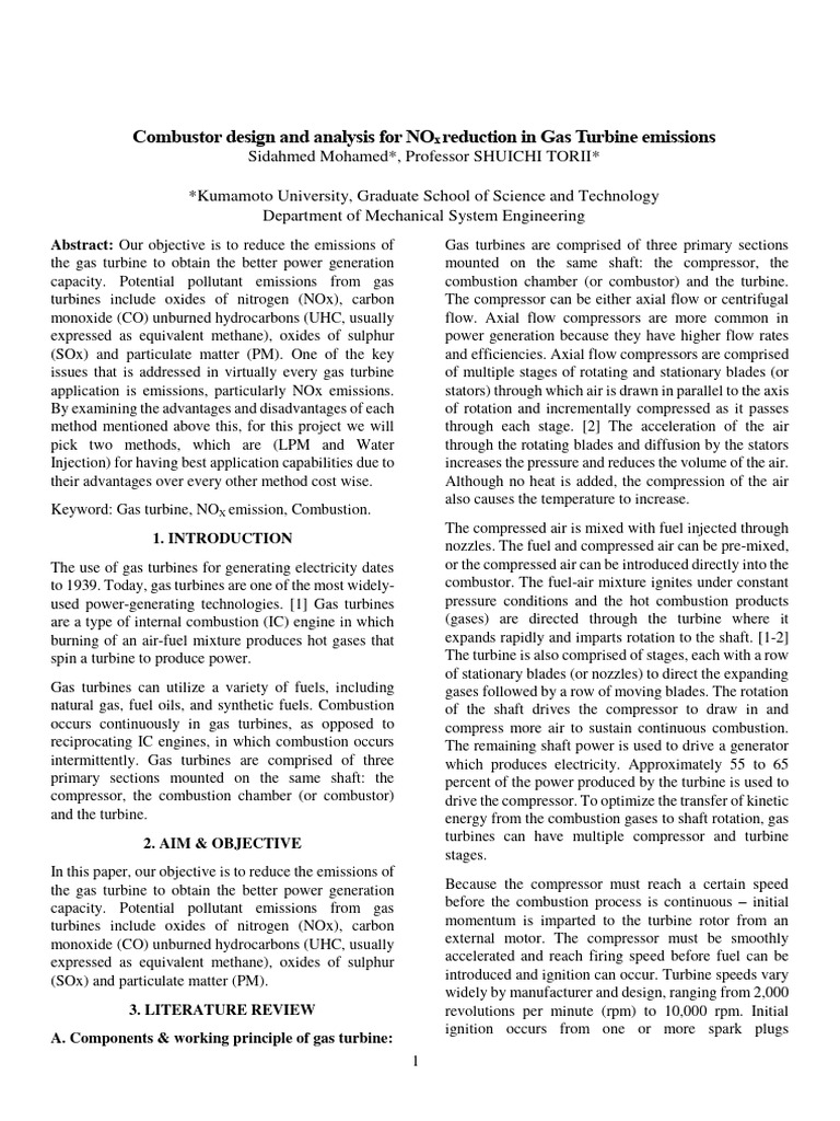 NOx Reduction in Gas Turbine Design | PDF | Combustion | N Ox