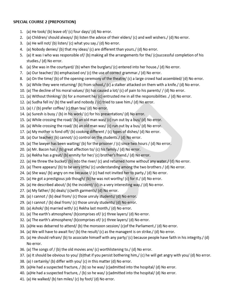 Common Preposition Errors in English | PDF