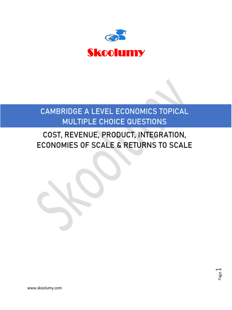 Cambridge A Level Economics MCQs | PDF | Average Cost | Long Run And ...