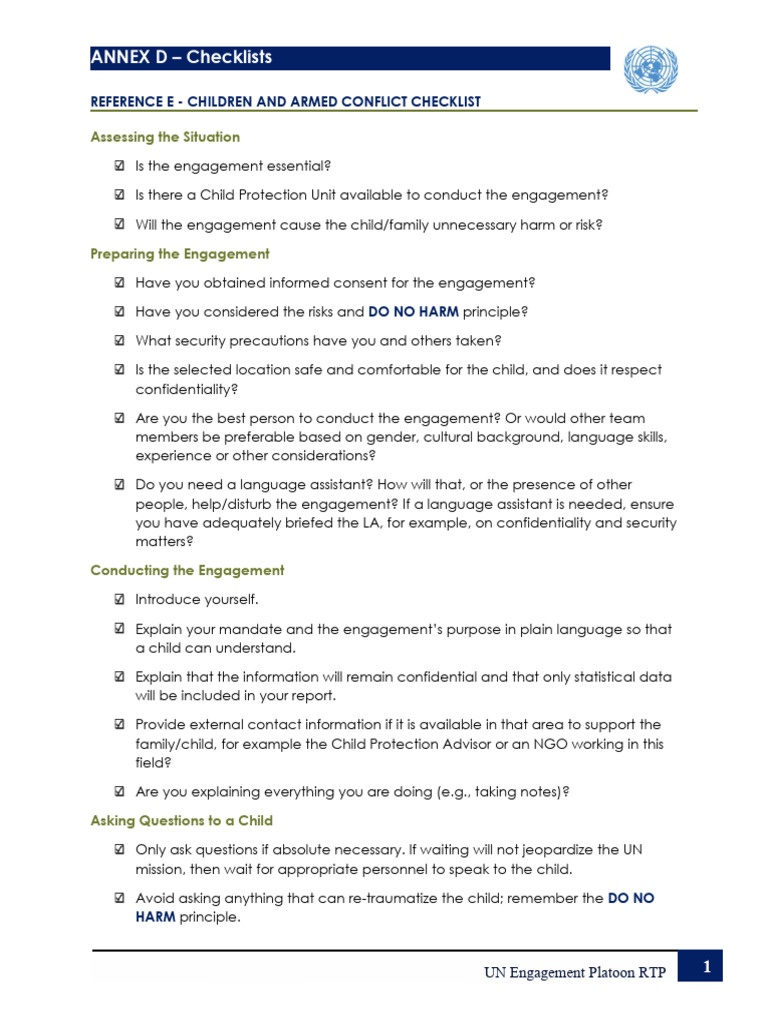 04 Lesson UN-EP 3.1 Checklist-Children and Armed Conflict | PDF | Child ...