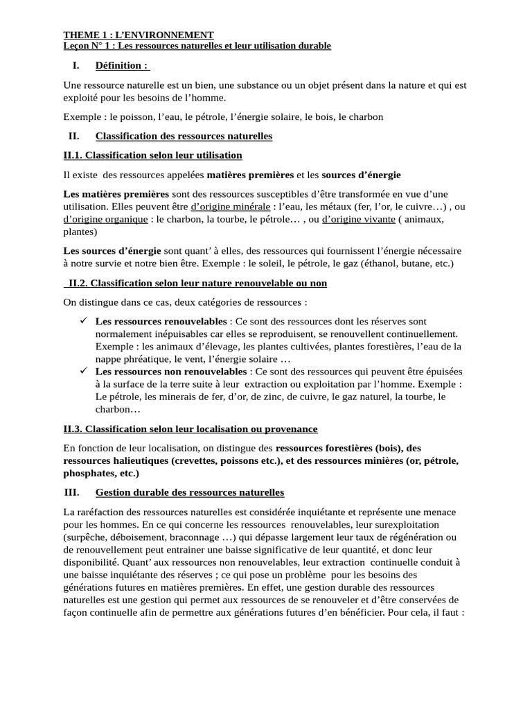 Utilisation durable des ressources naturelles | PDF | Matière première ...
