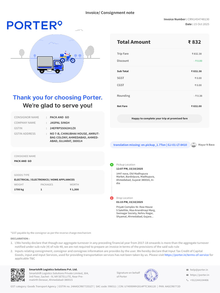 Invoice Document for Consignment Details | PDF