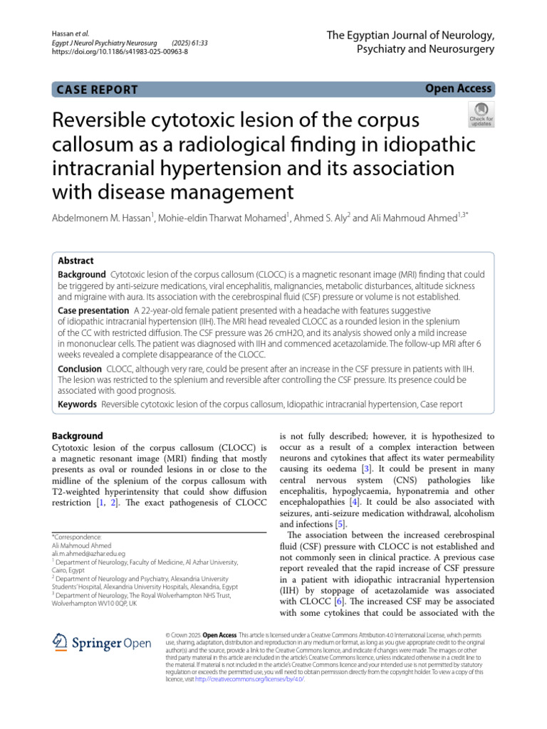 CLOCC in Idiopathic Intracranial Hypertension | PDF | Cerebrospinal ...