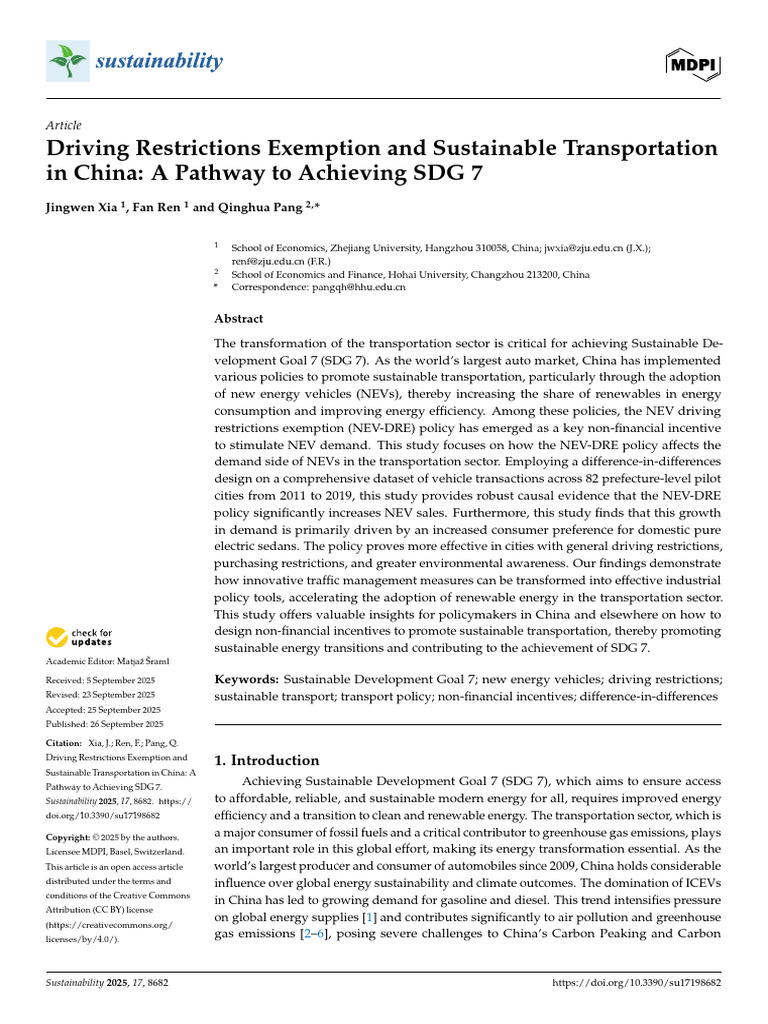 NEV Driving Restrictions and Sustainable Transport in China | PDF ...