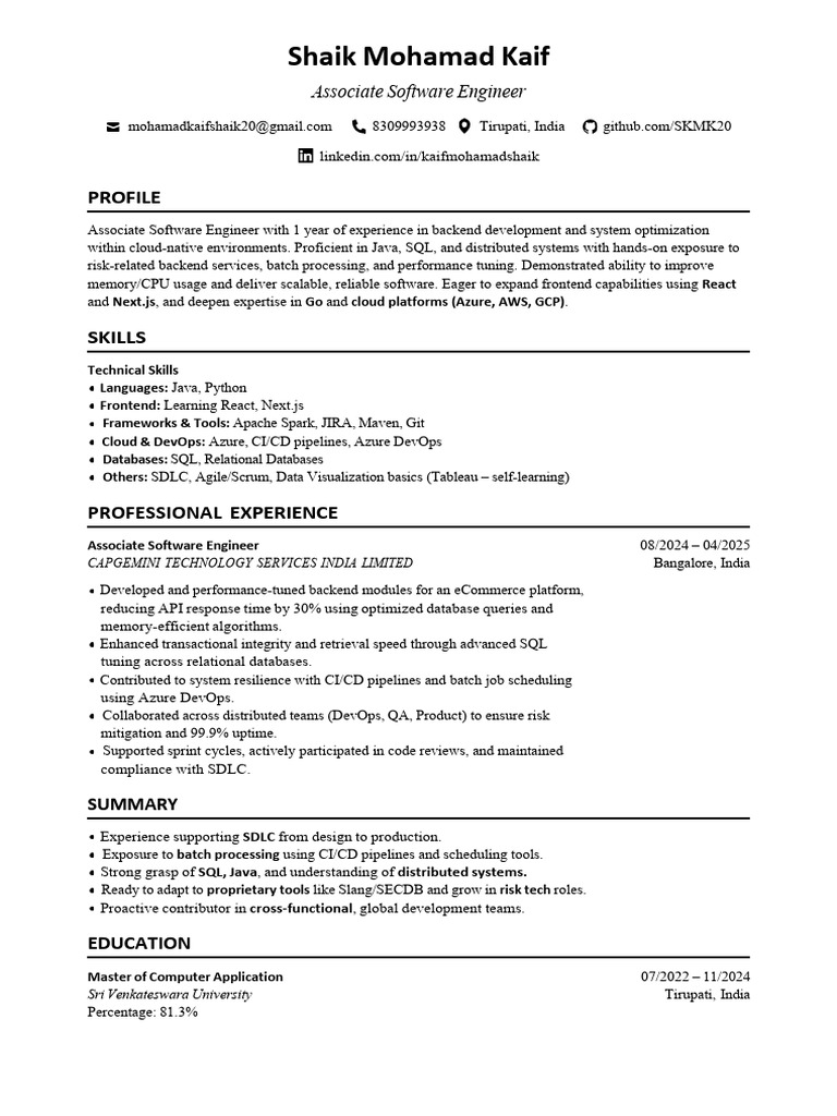 Associate Software Engineer Profile | PDF | Software Development ...