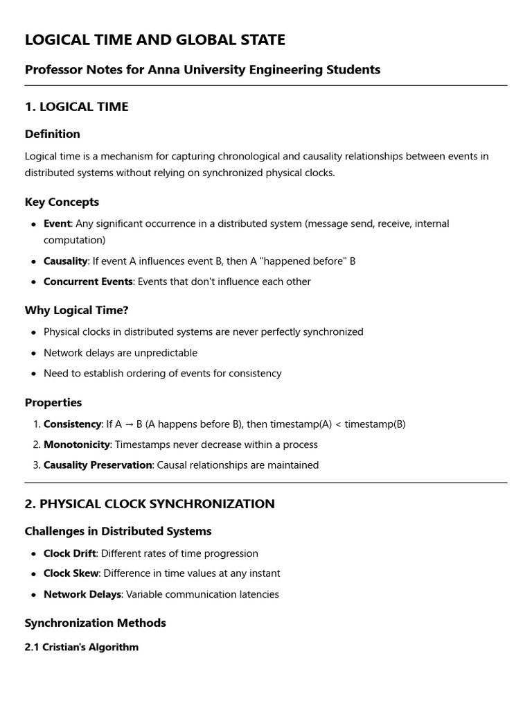 Logical Time and Global State - Professor Notes | PDF | Distributed ...