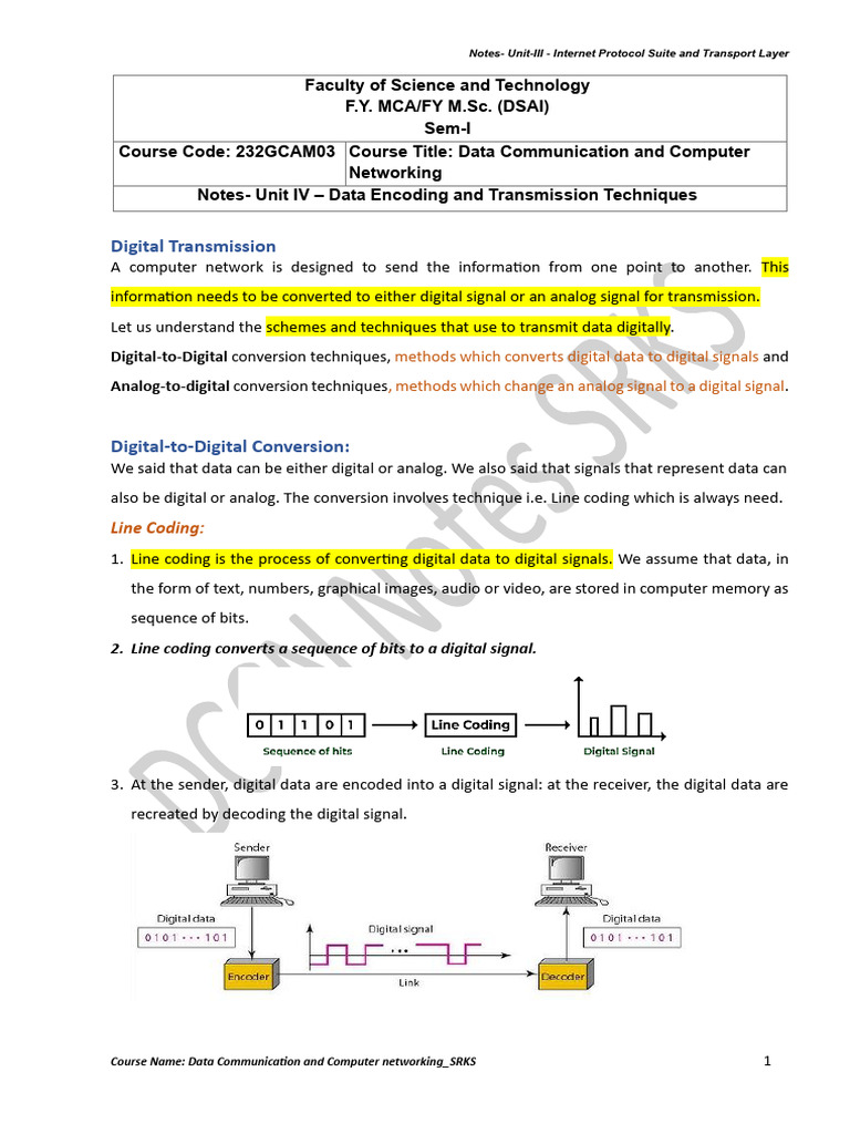 Digital Transmission and Line Coding Techniques | PDF | Frequency ...