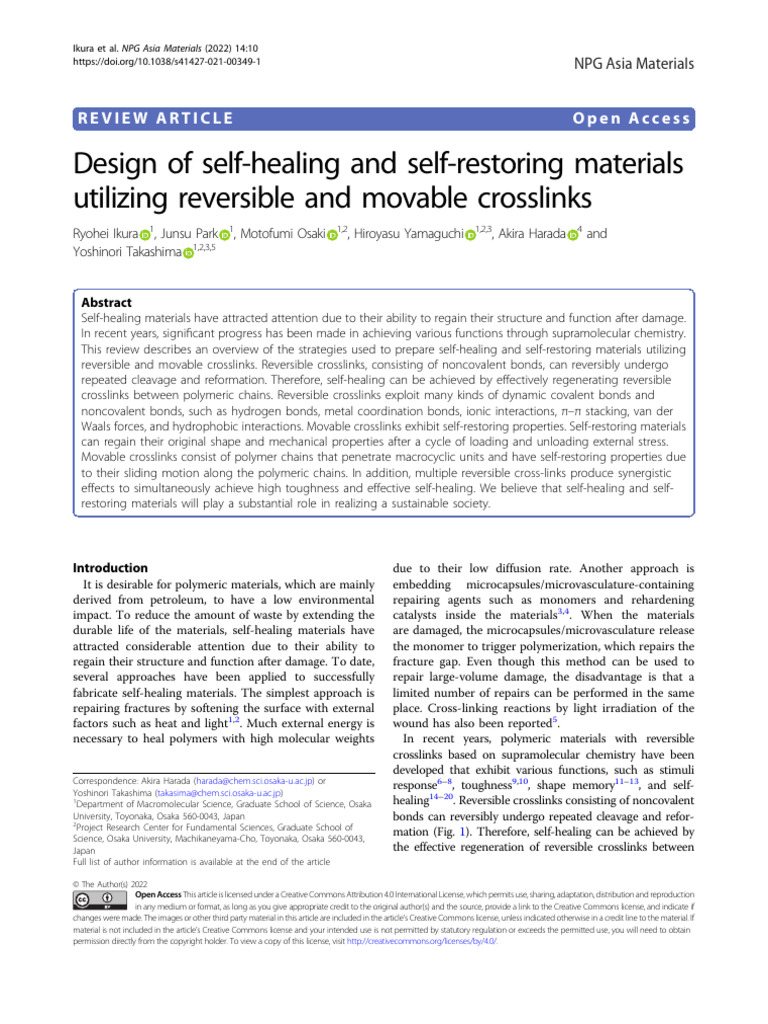 Self-Healing Materials with Reversible Crosslinks | PDF | Polymers ...
