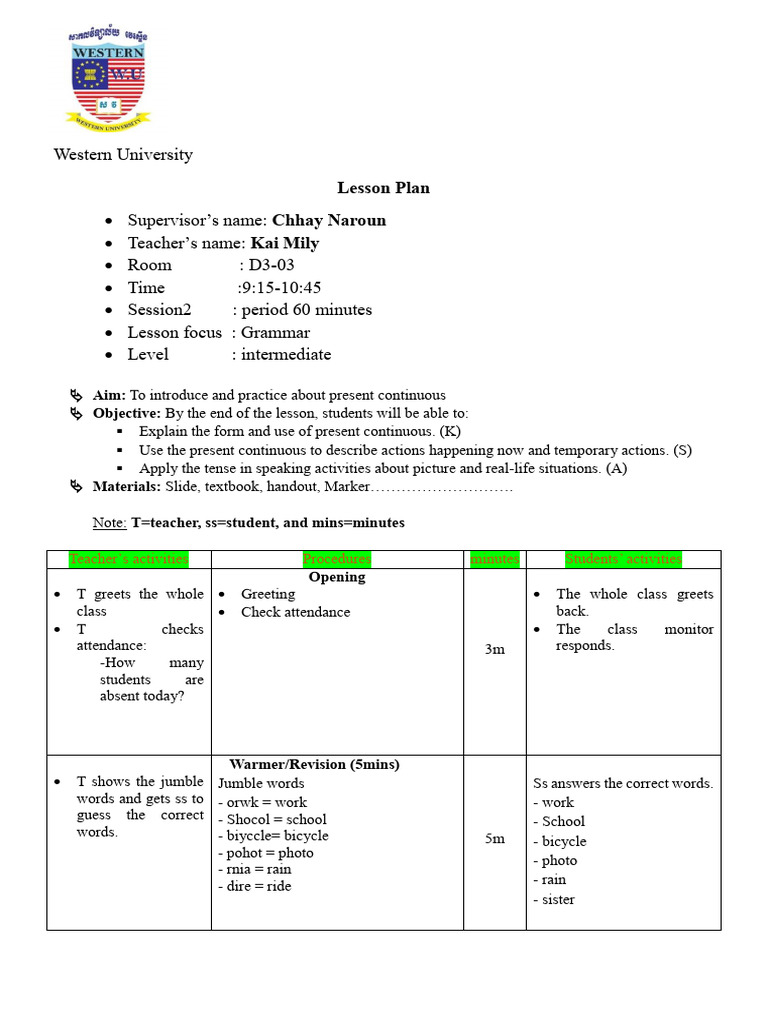 Intermediate Grammar: Present Continuous Lesson | PDF | Language ...