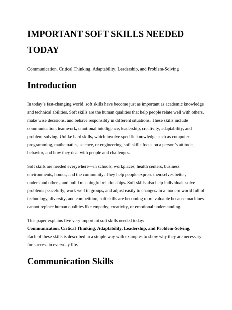 Essential Soft Skills for Success Today | PDF | Leadership | Skill