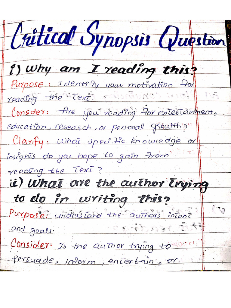 (GENG-101) Critical Synopsis Questions (Understanding Purpose, Audience ...