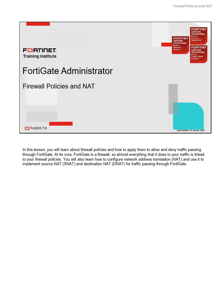 FortiGate 7.6: Firewall Policies & NAT Guide | PDF | Firewall ...