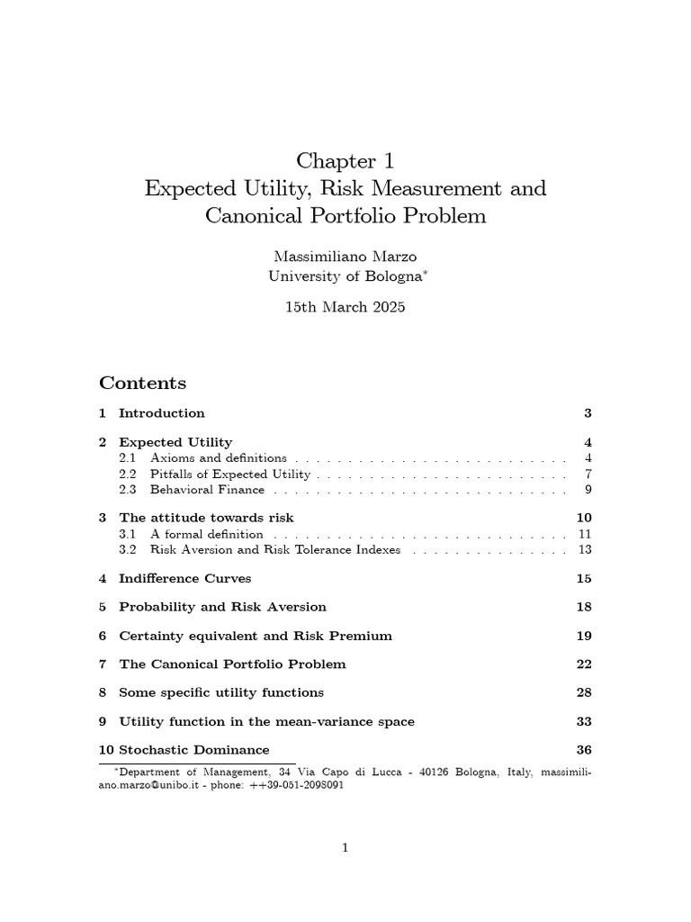 Expected Utility and Risk in Finance | PDF | Risk Aversion | Utility