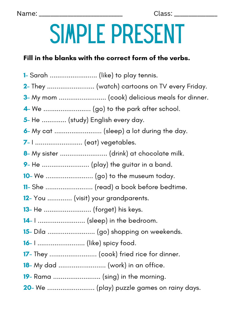 Simple Present Verb Exercise | PDF | Eating Behaviors Of Humans | Cooking
