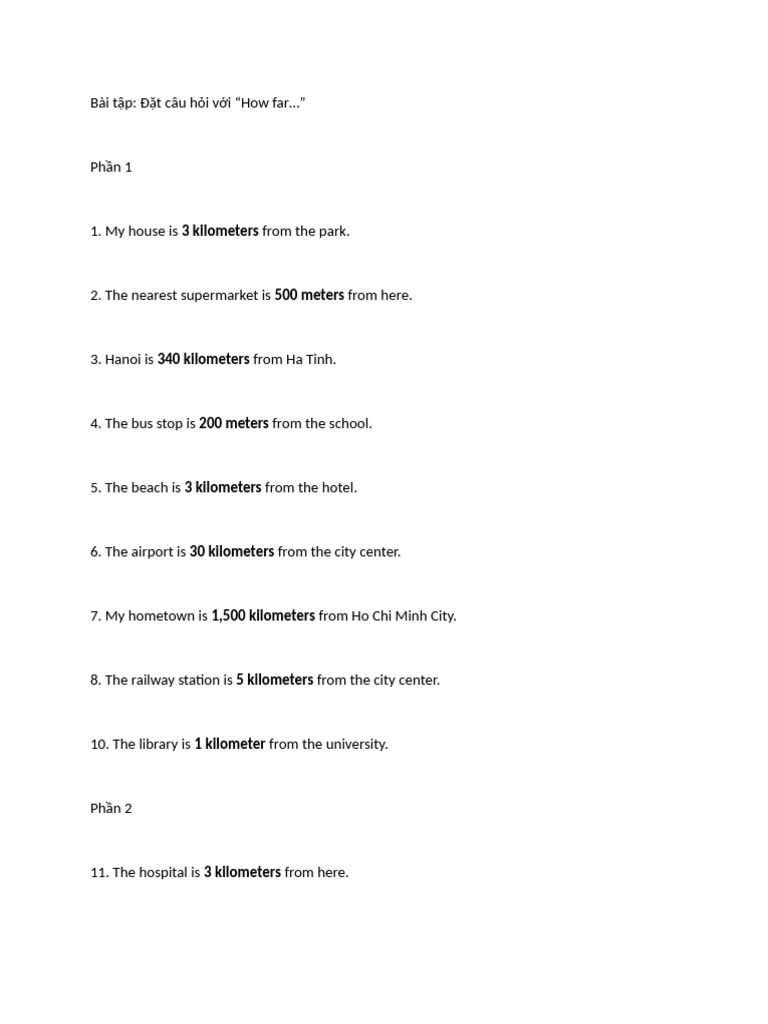How Far: Distance Questions Exercise | PDF