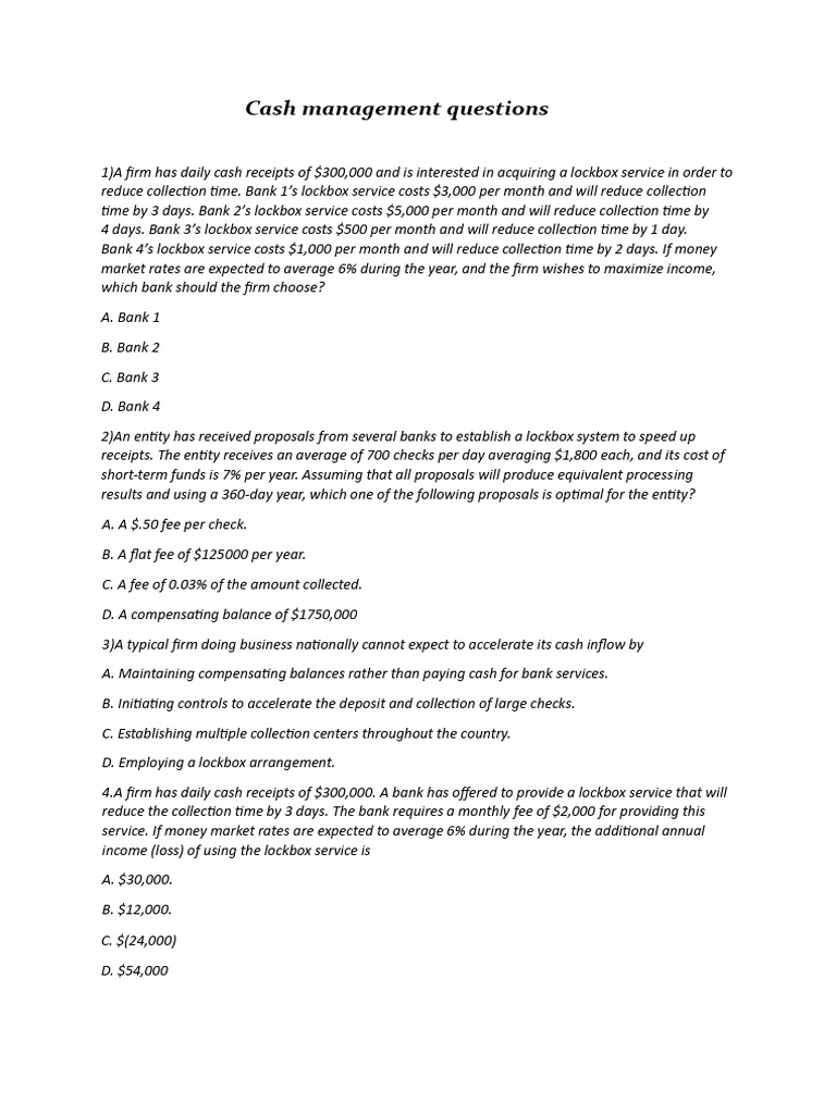 Cash Management and Lockbox Analysis | PDF | Banks | Interest