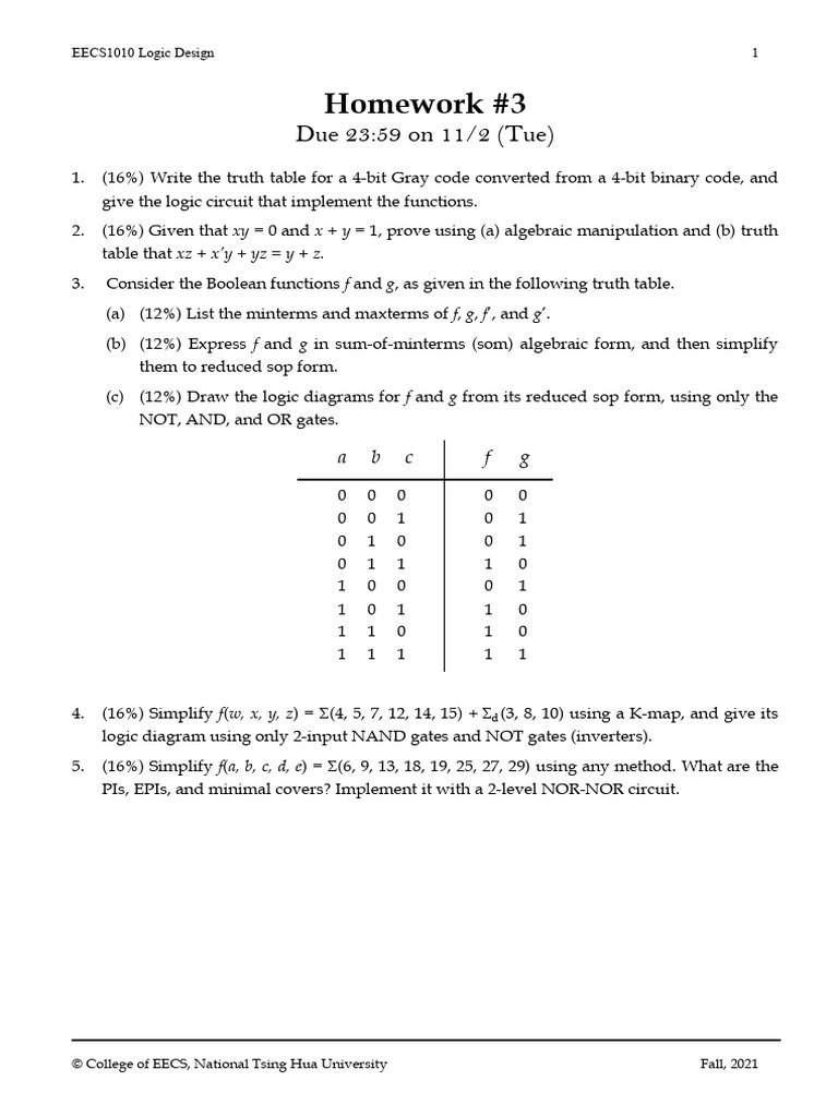 EECS1010 Logic Design Homework 3 | PDF