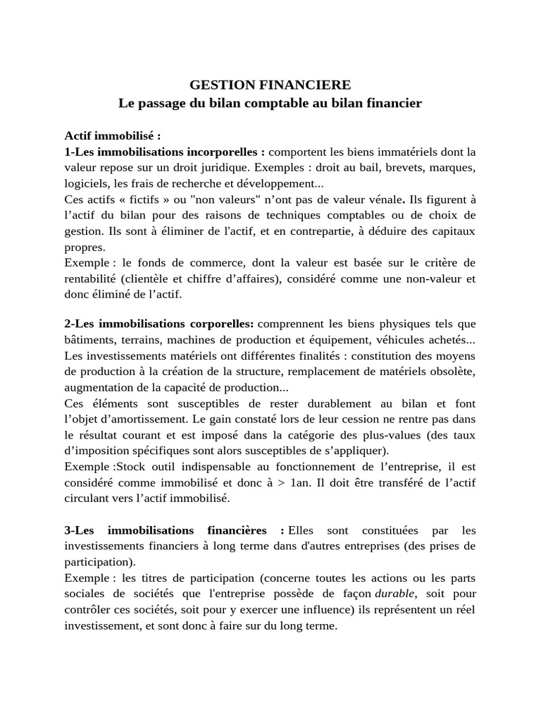Bilan financier : Actifs et passifs expliqués | PDF | Capitaux propres ...