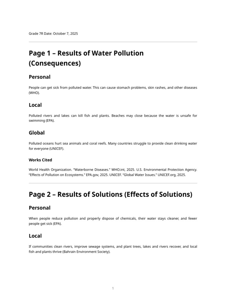 Water Pollution: Causes and Solutions | PDF | Water Pollution ...