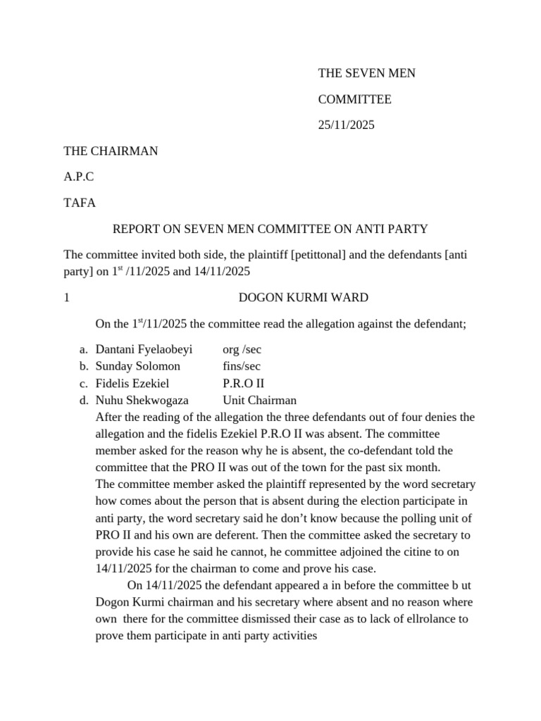 Report on Seven Men Committee Findings | PDF