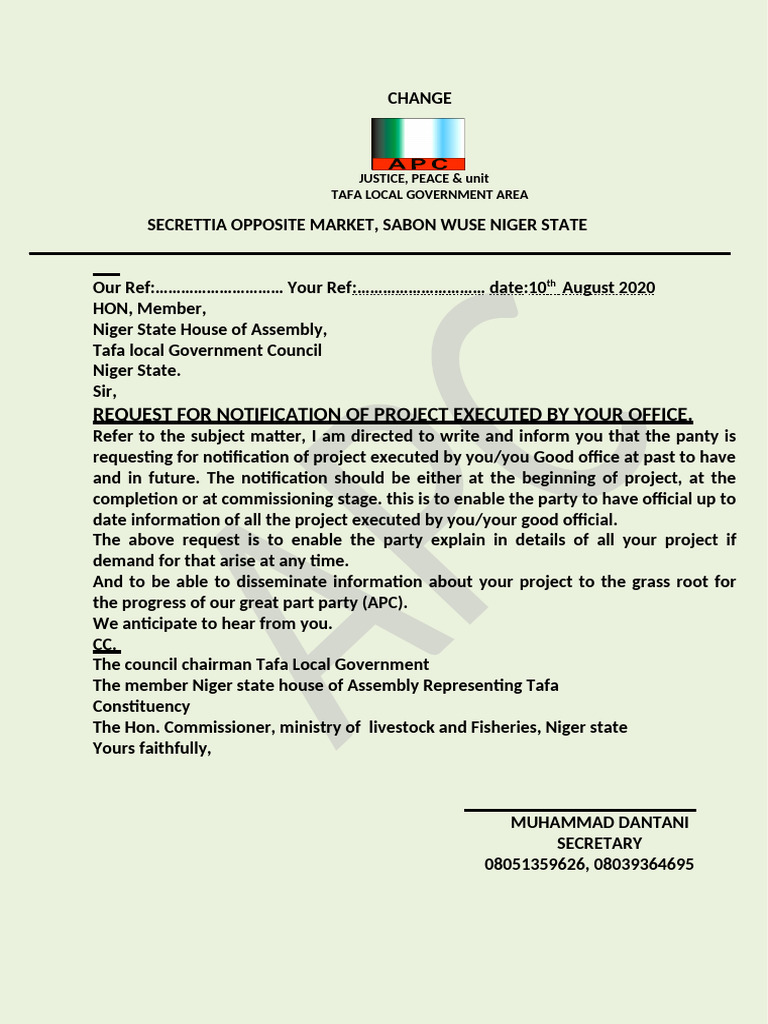 Project Notification Request Letter | PDF