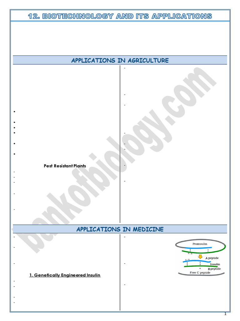 Biotechnology Applications in Agriculture and Medicine | PDF | Rna ...