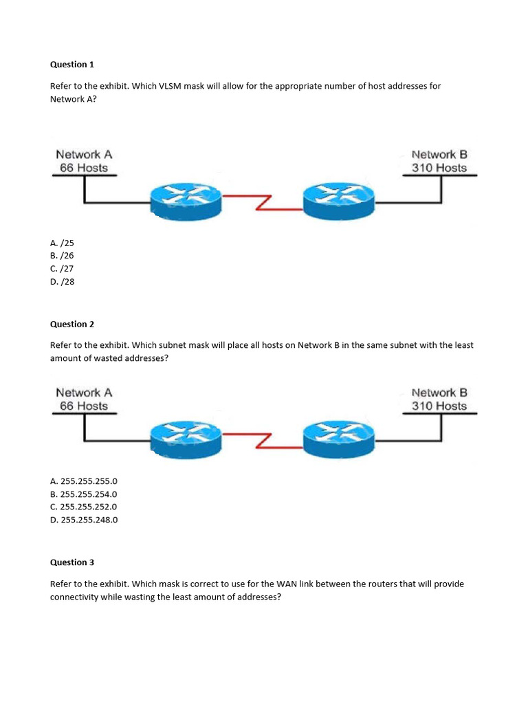 VLSM and Subnetting Quiz Questions | PDF