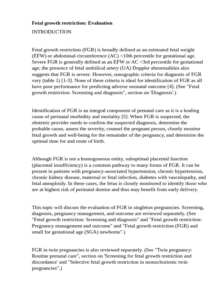 Evaluating Fetal Growth Restriction | PDF | Prenatal Development | Fetus