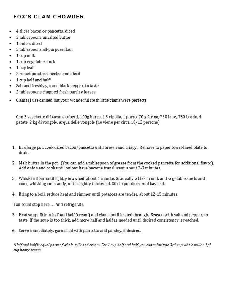 Creamy Clam Chowder Recipe | PDF