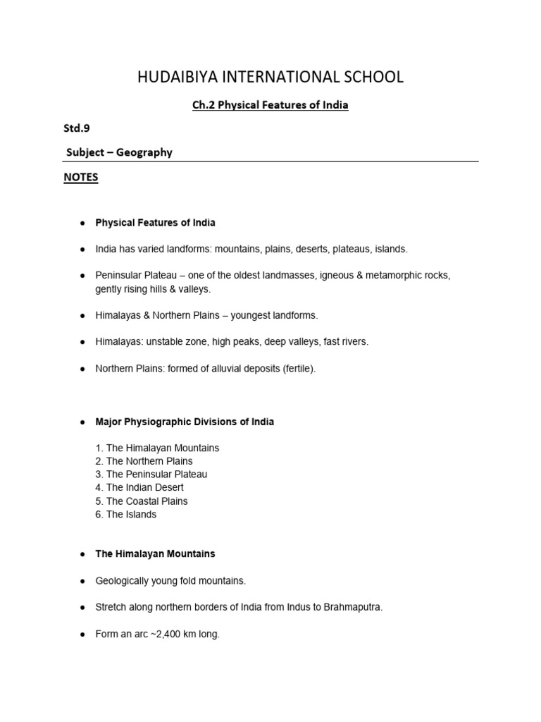 Physical Features of India: Geography Notes | PDF | Himalayas | Landscape
