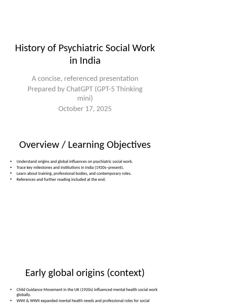 Evolution of Psychiatric Social Work in India | PDF | Social Work ...