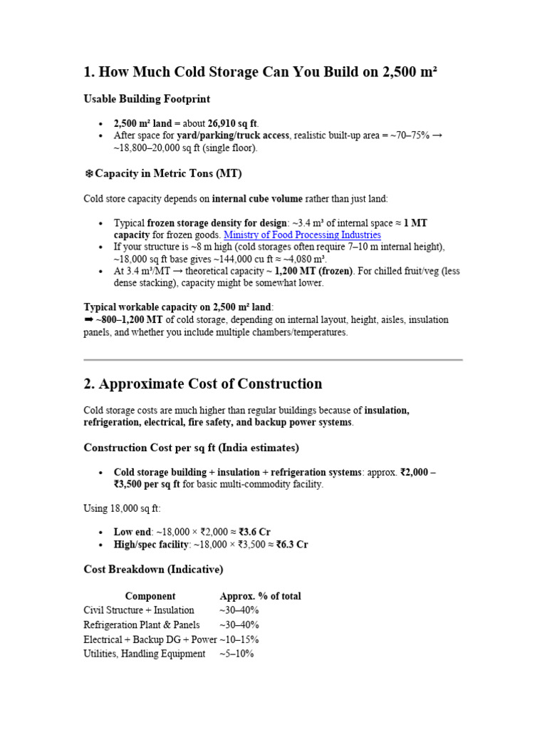 Cold Storage Capacity & Cost Analysis | PDF | Refrigeration | Grocery Store