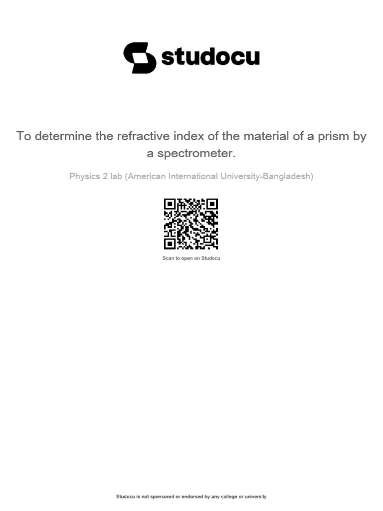Refractive Index of Prism Experiment | PDF | Refraction | Refractive Index