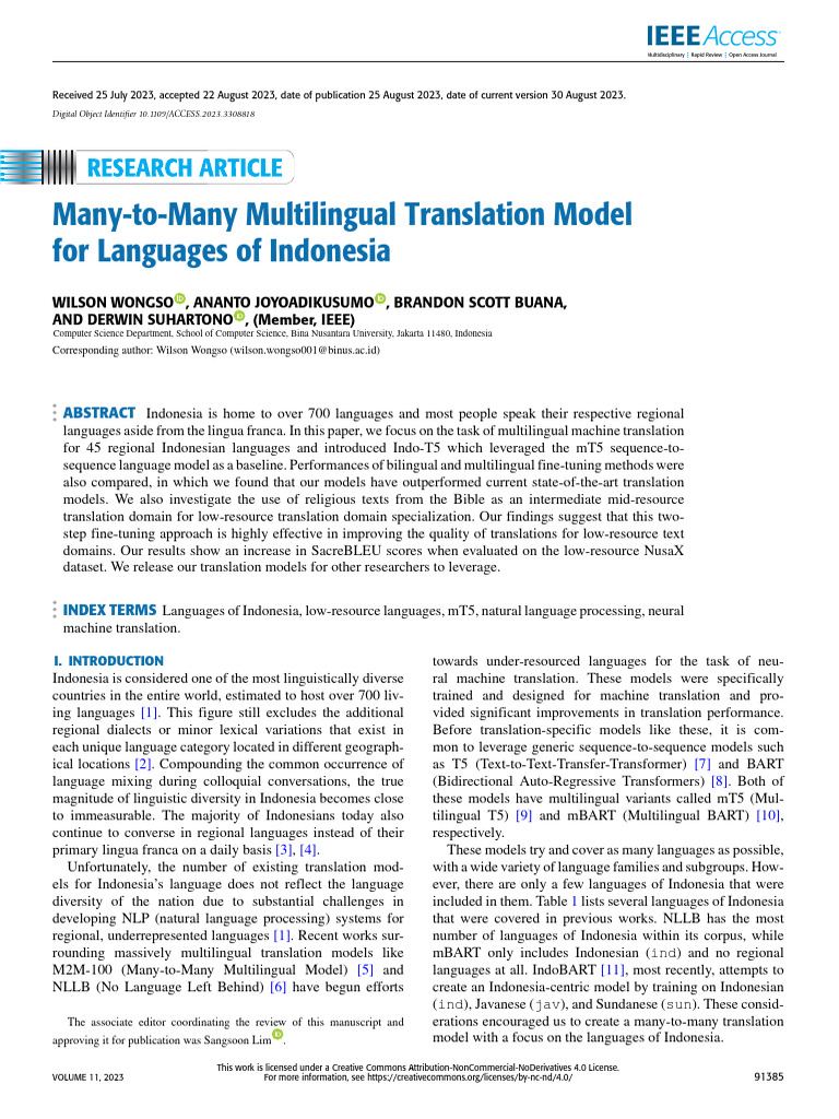 Many-to-Many Translation for Indonesian Languages | PDF ...