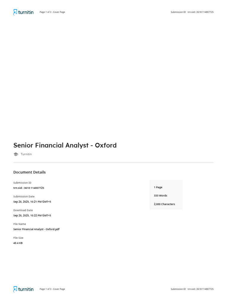 Senior Financial Analyst Application - Oxford | PDF | Turnitin ...