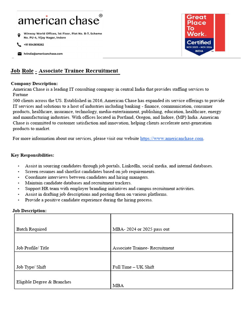 Associate Trainee Recruitment at American Chase | PDF | Recruitment ...