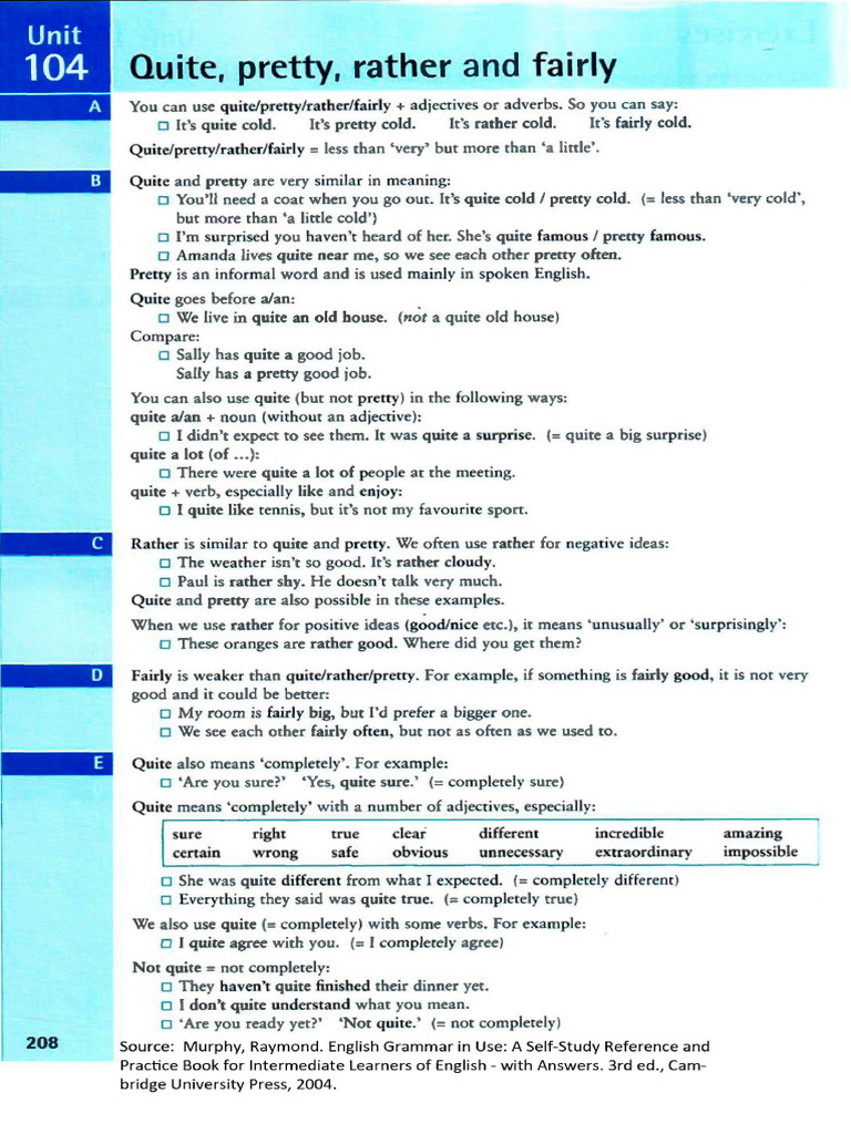 7과 - Quite, Pretty, Rather, And Fairly | PDF