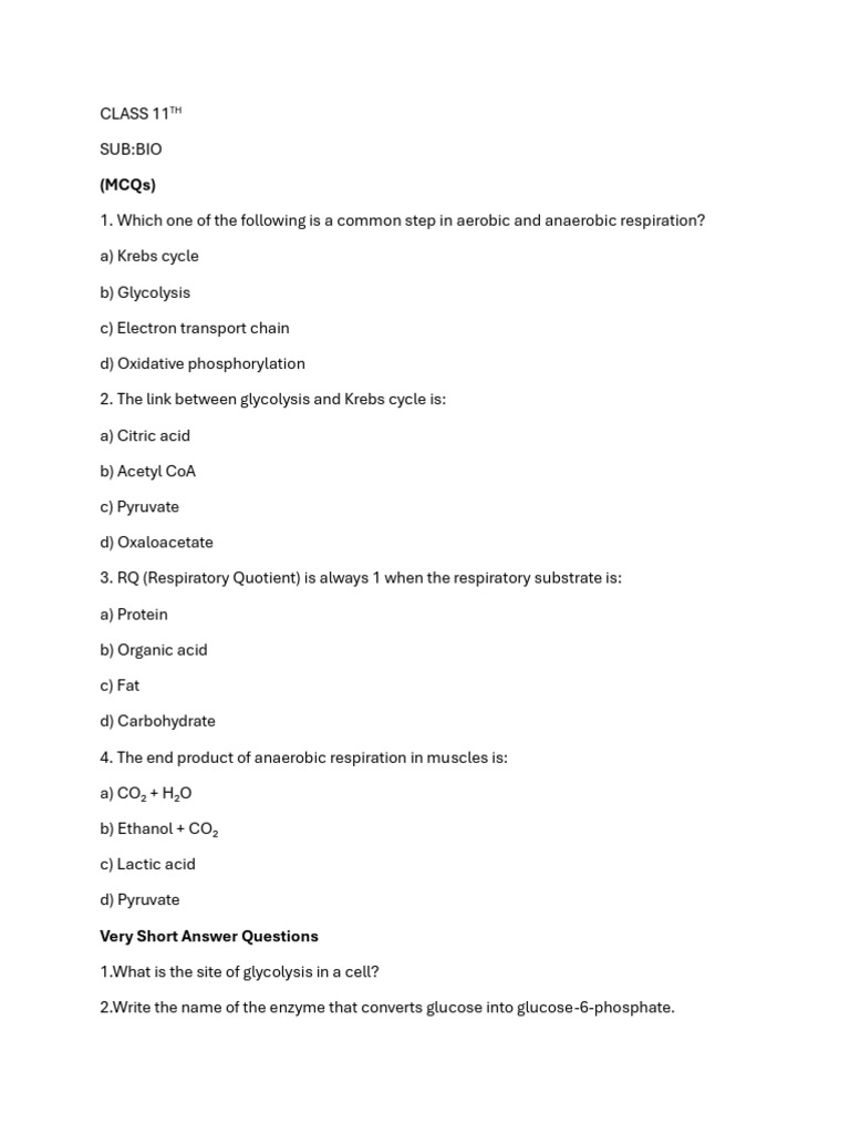 Respiration in Plants Worksheet PDF | PDF