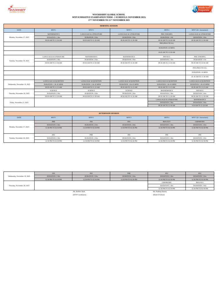 Wockhardt MYP Exam Schedule Nov 2025 | PDF | Student Assessment And ...
